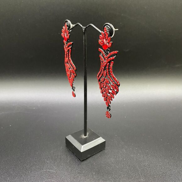 Art Deco Inspired Red Crystal Statement Drop Earrings - Picture 3 of 4